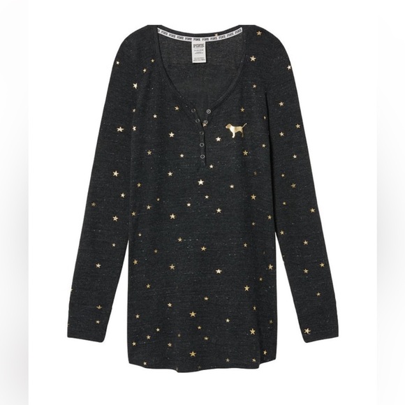 PINK Victoria's Secret Other - victoria's secret pink i've been good gray nightgown gold stars print Sz XS